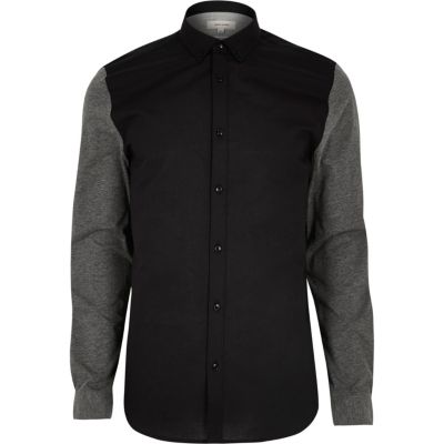 Black jersey sleeve casual Oxford shirt